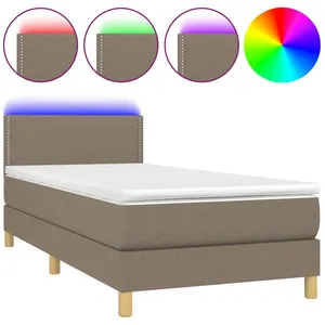 vidaXL Sommier à lattes de lit avec matelas LED Taupe 90x200 cm Tissu pas cher