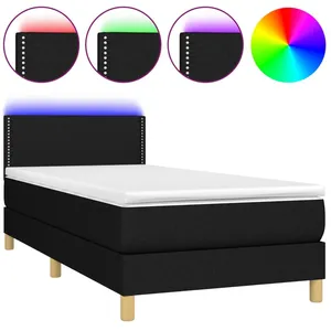 vidaXL Sommier à lattes de lit avec matelas et LED Noir 90x200cm Tissu pas cher