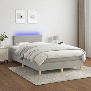 vidaXL Sommier à lattes de lit matelas LED Gris clair 120x200 cm Tissu pas cher