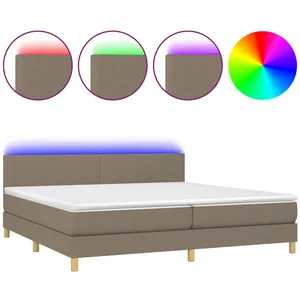 vidaXL Sommier tapissier et matelas et LED Taupe 200x200 cm Tissu pas cher