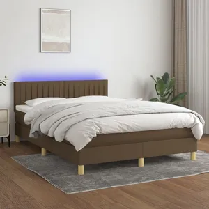 vidaXL Sommier à lattes de lit matelas et LED Marron foncé 140x190 cm pas cher