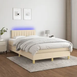vidaXL Sommier à lattes de lit avec matelas LED Crème 120x200 cm Tissu pas cher