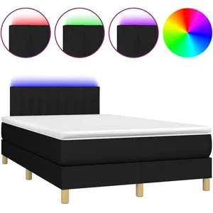 vidaXL Sommier à lattes de lit avec matelas LED Noir 120x200 cm Tissu pas cher