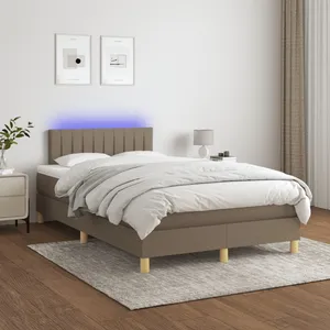 vidaXL Sommier à lattes de lit avec matelas LED Taupe 120x200 cm Tissu pas cher