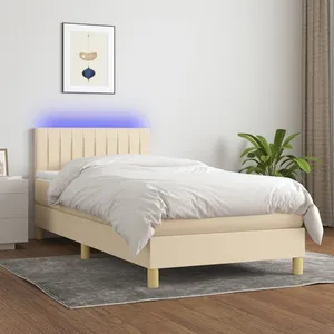 vidaXL Sommier à lattes de lit avec matelas LED Crème 90x190 cm Tissu pas cher