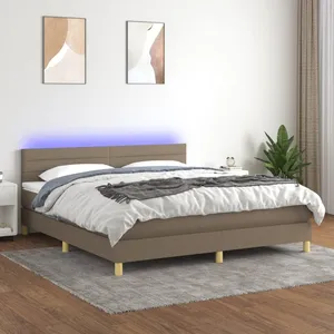 vidaXL Sommier à lattes de lit avec matelas LED Taupe 160x200 cm Tissu pas cher