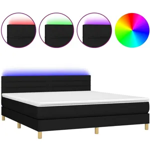 vidaXL Sommier à lattes de lit avec matelas LED Noir 160x200 cm Tissu pas cher