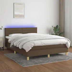 vidaXL Sommier à lattes de lit matelas et LED Marron foncé 140x200 cm pas cher