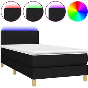 vidaXL Sommier à lattes de lit avec matelas et LED Noir 90x200cm Tissu pas cher