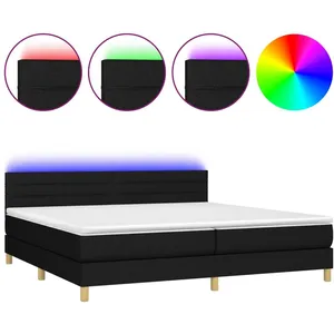 vidaXL Sommier à lattes de lit et matelas et LED Noir 200x200 cm Tissu pas cher