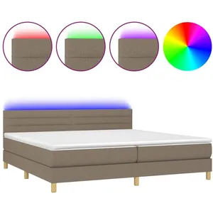 vidaXL Sommier à lattes de lit et matelas et LED Taupe 200x200cm Tissu pas cher