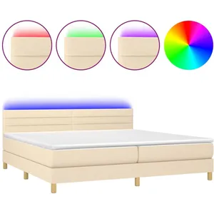 vidaXL Sommier à lattes de lit et matelas et LED Crème 200x200cm Tissu pas cher