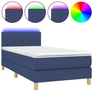 vidaXL Sommier à lattes de lit avec matelas et LED Bleu 80x200cm Tissu pas cher