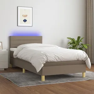 vidaXL Sommier à lattes de lit avec matelas LED Taupe 100x200 cm Tissu pas cher
