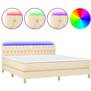 vidaXL Sommier à lattes de lit avec matelas LED Crème 160x200 cm Tissu pas cher