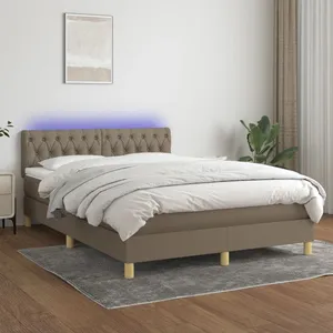 vidaXL Sommier à lattes de lit avec matelas LED Taupe 140x200 cm Tissu pas cher