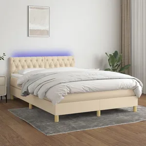 vidaXL Sommier à lattes de lit avec matelas LED Crème 140x200 cm Tissu pas cher