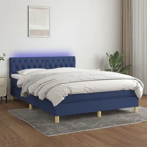 vidaXL Sommier à lattes de lit avec matelas LED Bleu 140x200 cm Tissu pas cher
