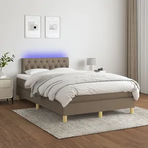 vidaXL Sommier à lattes de lit avec matelas LED Taupe 120x200 cm Tissu pas cher