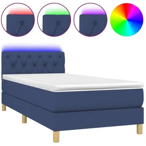 vidaXL Sommier à lattes de lit avec matelas et LED Bleu 80x200cm Tissu pas cher