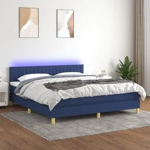 vidaXL Sommier à lattes de lit avec matelas LED Bleu 180x200 cm Tissu pas cher
