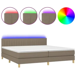 vidaXL Sommier à lattes de lit et matelas et LED Taupe 200x200cm Tissu pas cher