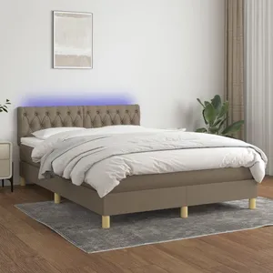 vidaXL Sommier à lattes de lit avec matelas LED Taupe 140x190 cm Tissu pas cher