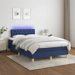 vidaXL Sommier à lattes de lit avec matelas LED Bleu 120x200 cm Tissu pas cher