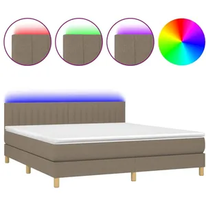 vidaXL Sommier à lattes de lit avec matelas LED Taupe 160x200 cm Tissu pas cher
