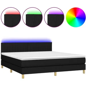 vidaXL Sommier à lattes de lit avec matelas LED Noir 160x200 cm Tissu pas cher