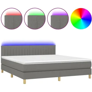 vidaXL Sommier à lattes de lit et matelas et LED Gris foncé 180x200 cm pas cher