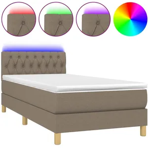 vidaXL Sommier à lattes de lit avec matelas LED Taupe 90x200 cm Tissu pas cher