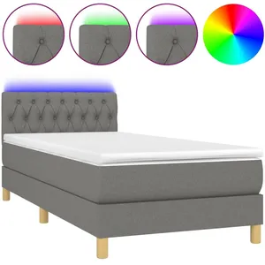 vidaXL Sommier à lattes de lit avec matelas et LED Gris foncé 90x200cm pas cher