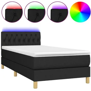 vidaXL Sommier à lattes de lit avec matelas et LED Noir 90x200cm Tissu pas cher
