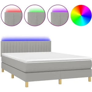 vidaXL Sommier tapissier et matelas et LED Gris clair 140x200 cm Tissu pas cher