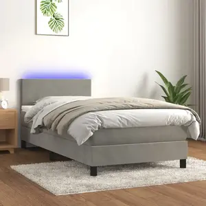 vidaXL Sommier à lattes de lit avec matelas et LED Gris clair 90x200cm pas cher