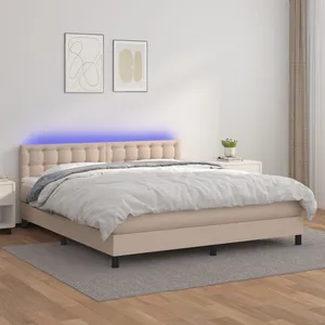 vidaXL Sommier à lattes de lit avec matelas LED Cappuccino 160x200 cm pas cher