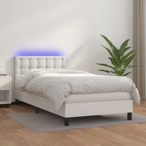 vidaXL Sommier à lattes de lit avec matelas et LED Blanc 100x200 cm pas cher