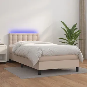 vidaXL Sommier à lattes de lit avec matelas LED Cappuccino 100x200 cm pas cher