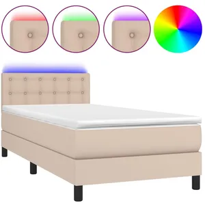vidaXL Sommier à lattes de lit avec matelas et LED Cappuccino 90x200cm pas cher