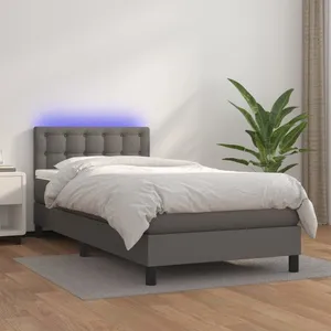 vidaXL Sommier à lattes de lit avec matelas et LED Gris 90x190 cm pas cher