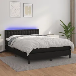 vidaXL Sommier à lattes de lit avec matelas et LED Noir 140x190cm pas cher