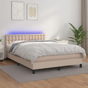 vidaXL Sommier à lattes de lit avec matelas LED Cappuccino 140x190 cm pas cher