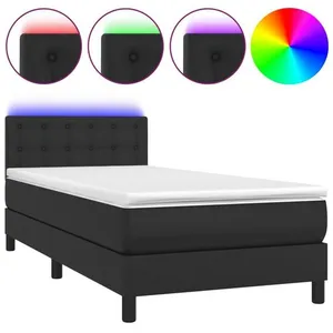 vidaXL Sommier à lattes de lit avec matelas et LED Noir 90x190 cm pas cher