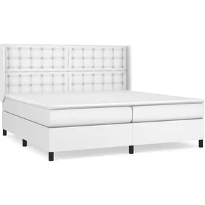 vidaXL Sommier à lattes de lit avec matelas Blanc 200x200cm Similicuir pas cher