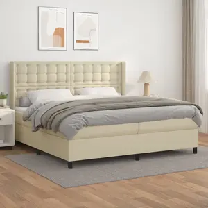 vidaXL Lit boxspring avec matelas Crème 200x200 cm simili-cuir pas cher