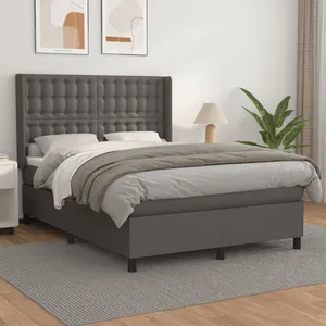 vidaXL Sommier à lattes de lit avec matelas Gris 140x200 cm Similicuir pas cher