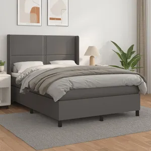 vidaXL Sommier à lattes de lit avec matelas Gris 140x200 cm Similicuir pas cher