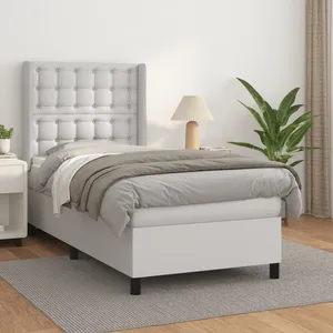 vidaXL Sommier à lattes de lit avec matelas Blanc 90x200 cm Similicuir pas cher