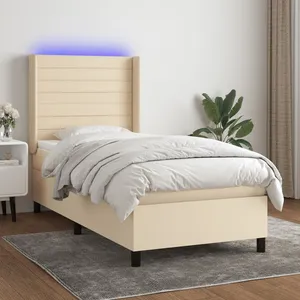 vidaXL Sommier à lattes de lit matelas et LED Crème 100x200 cm Tissu pas cher